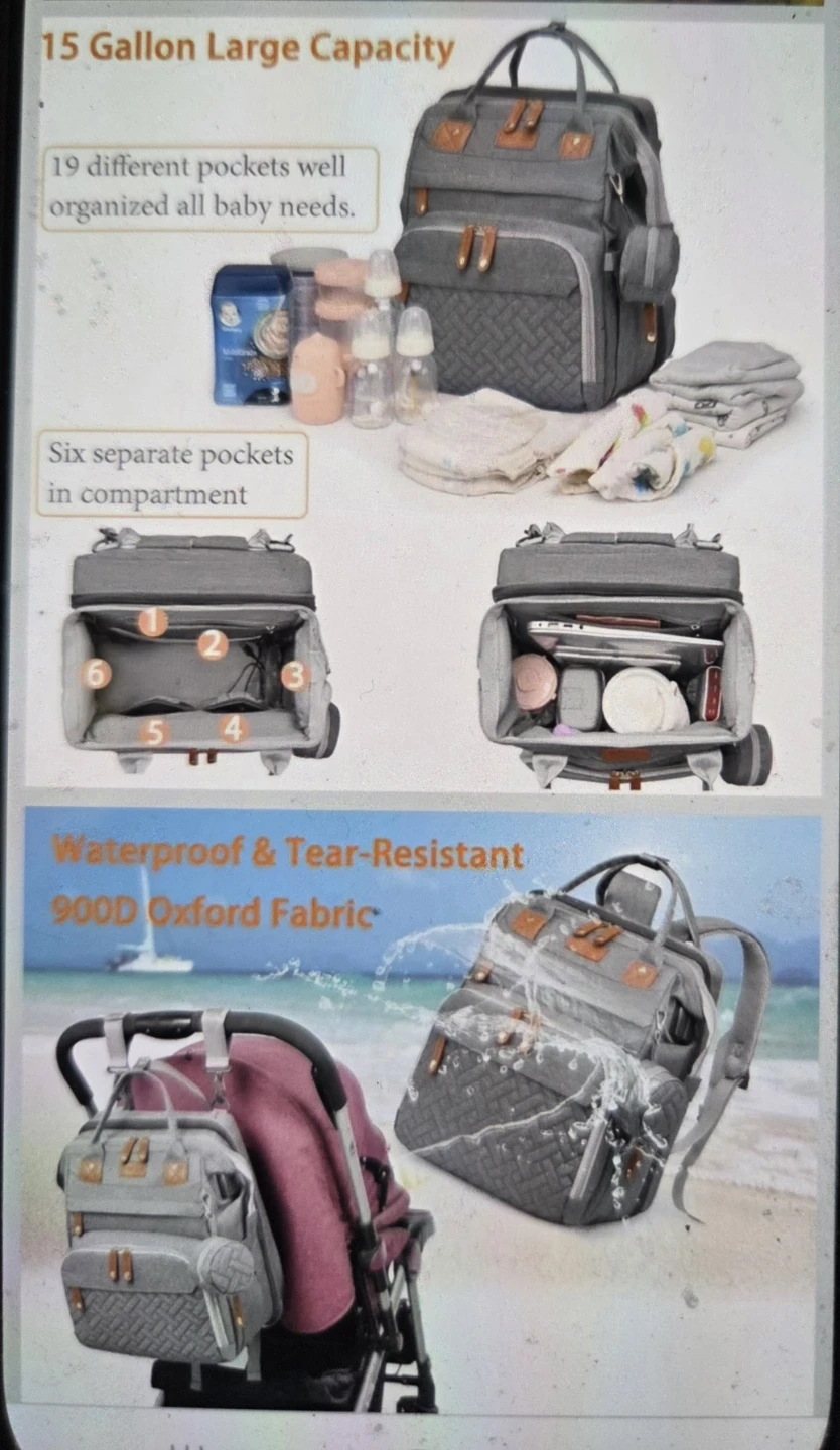 New Gray Diaper Bag Backpack with Bassinet - photo 3