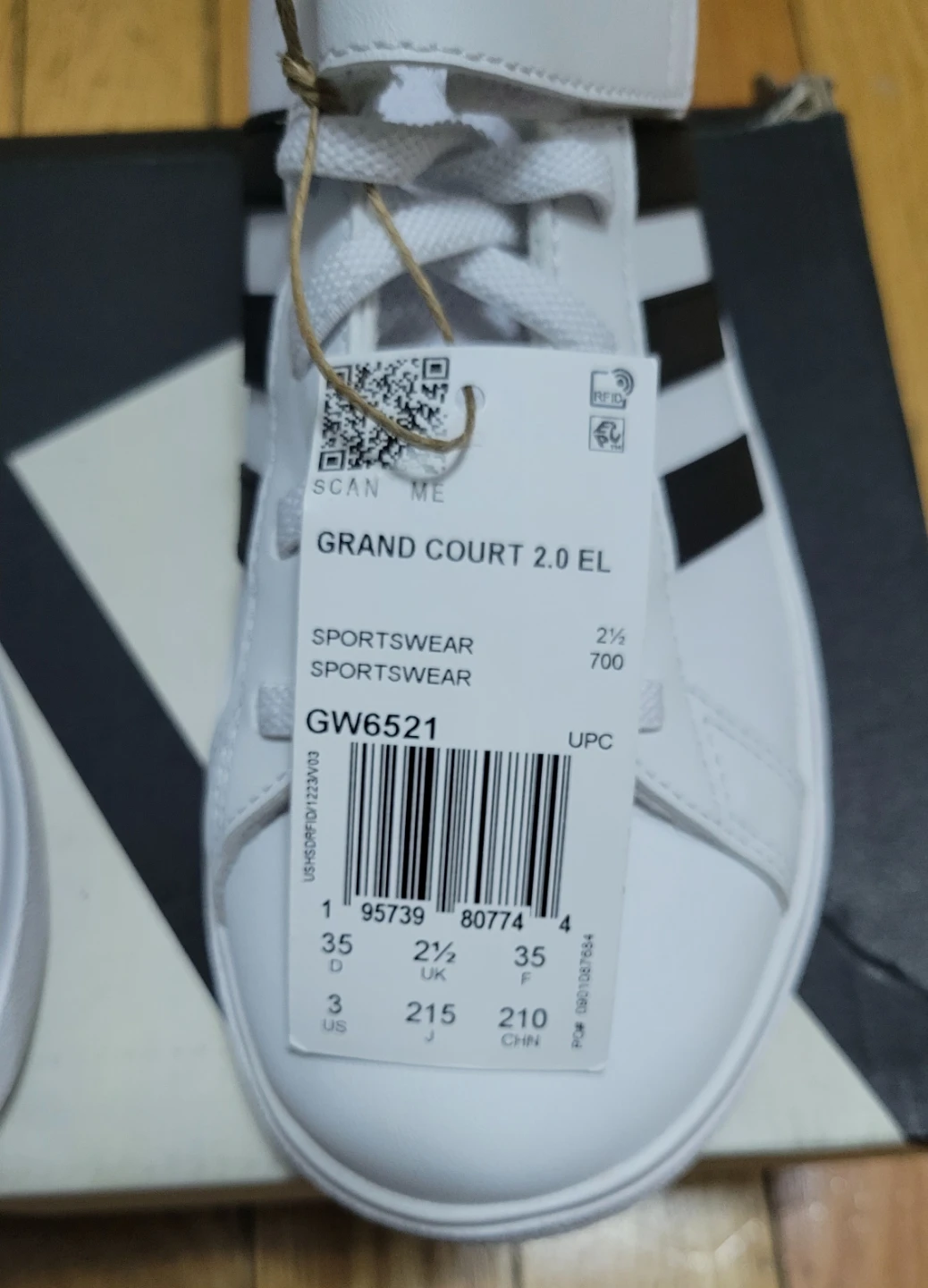 New Adidas Grand Court 2.0 EL White/Black Size 3 - photo 4