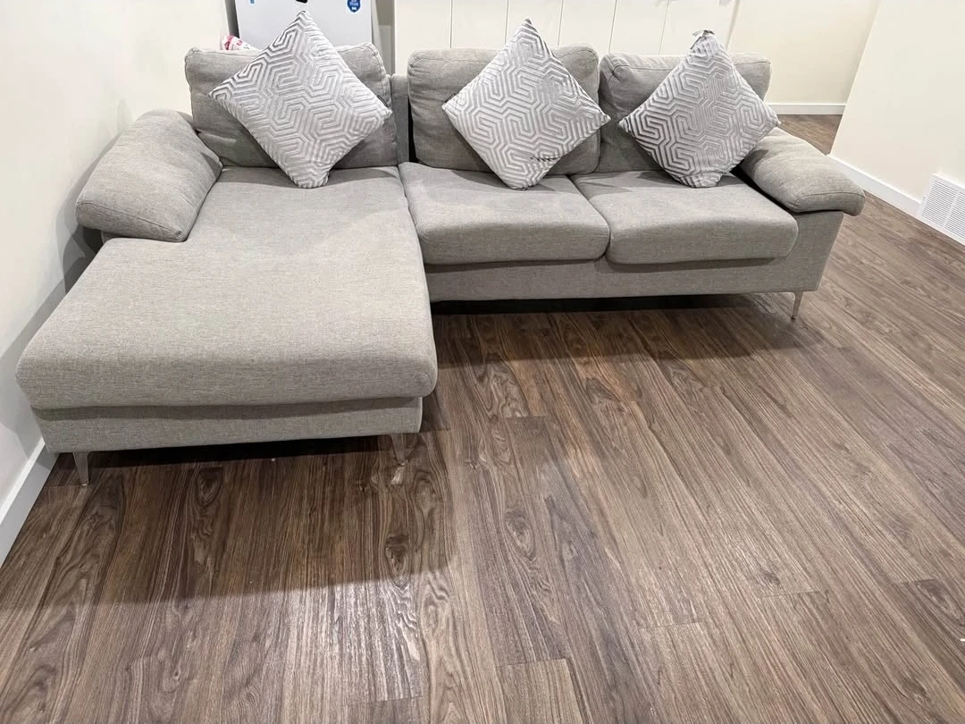 Grey Sectional Sofa with Pillows
