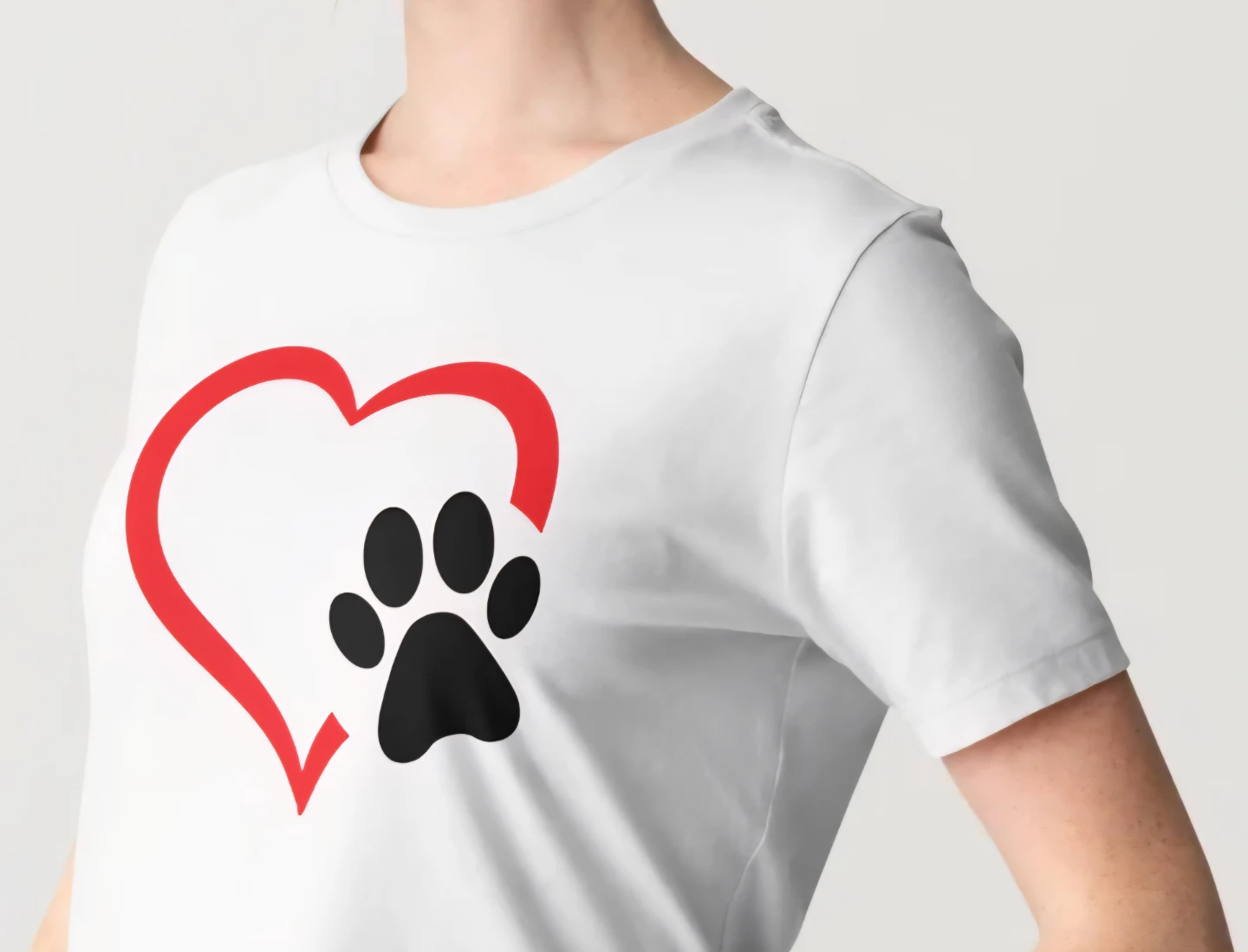 White T-Shirt with Red Heart and Paw Print Graphic