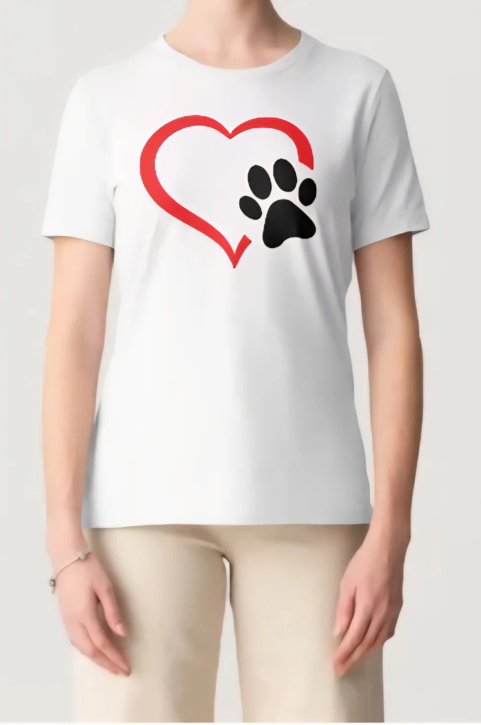 White T-Shirt with Red Heart and Paw Print Graphic - photo 4