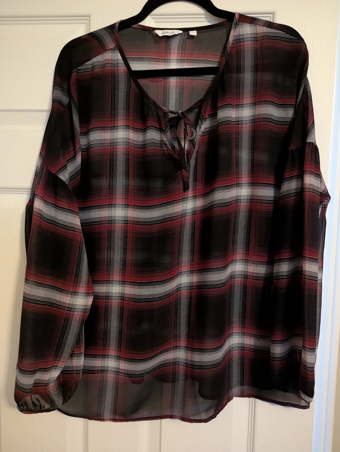 Plaid Tie-Neck Blouse