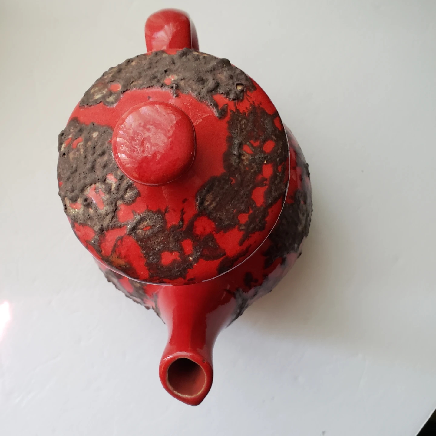 Red Ceramic Teapot with lava texture - photo 2
