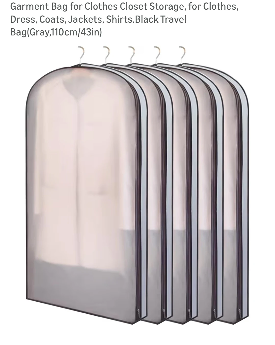 5 Garment Bags for Clothes Closet Storage - Gray