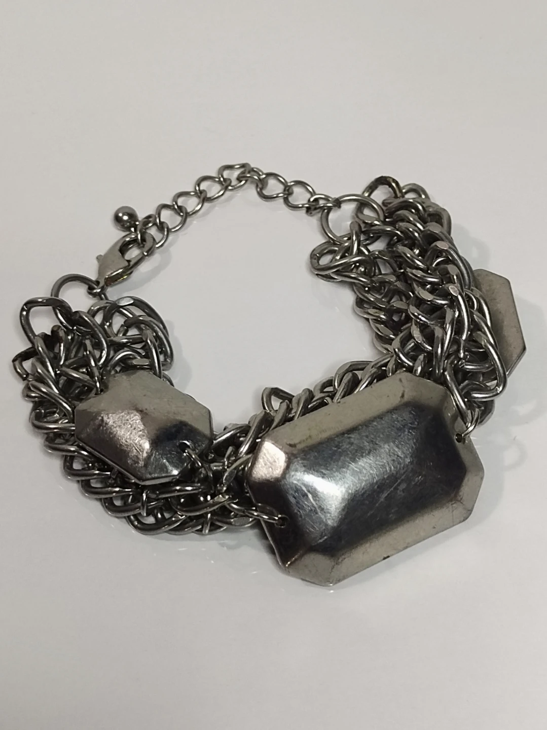 Silver tone chunky chain and gemstone bracelet