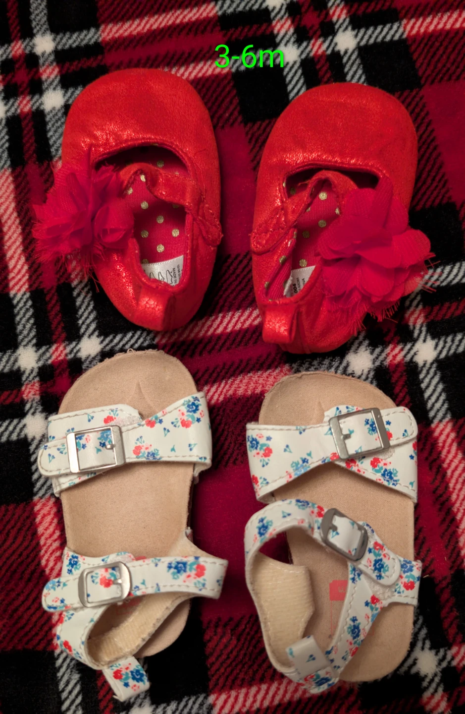 Baby Shoes - Red & Floral Sandals