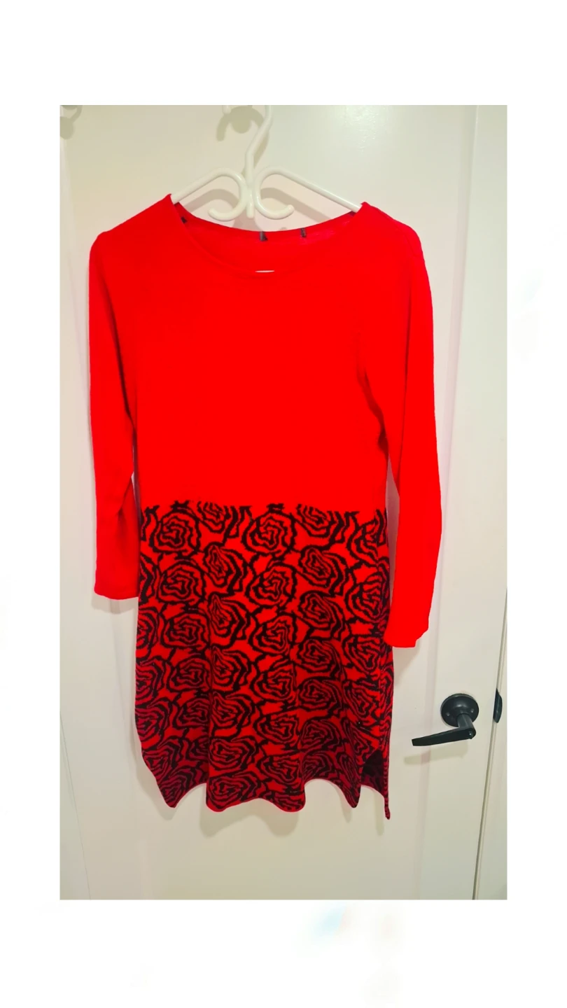 Red Dress with Black Rose Pattern