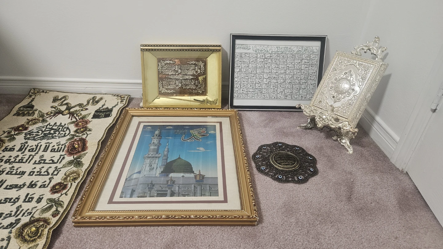 collection of Islamic religious art and home decor items