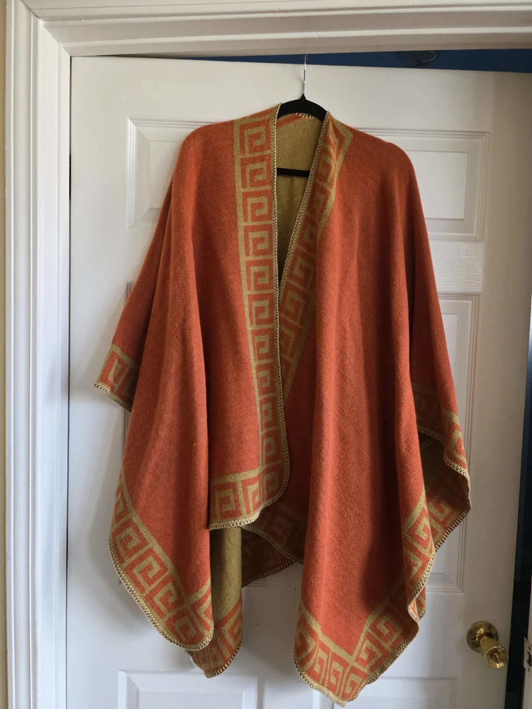 Orange and Gold Geometric Pattern Poncho