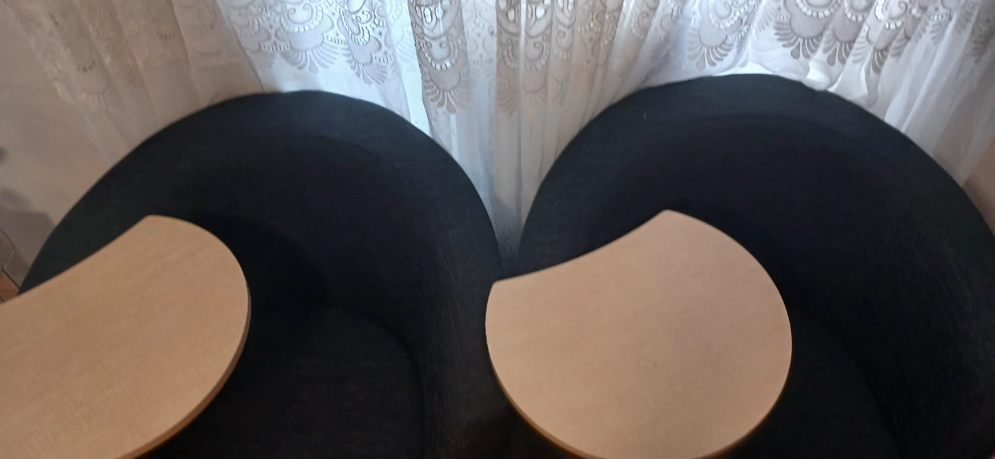 Black Armchairs with Wooden Writing Tablet (Set of 2) - photo 3