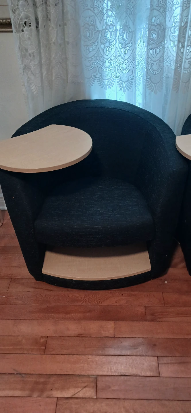 Black Armchairs with Wooden Writing Tablet (Set of 2) - photo 4