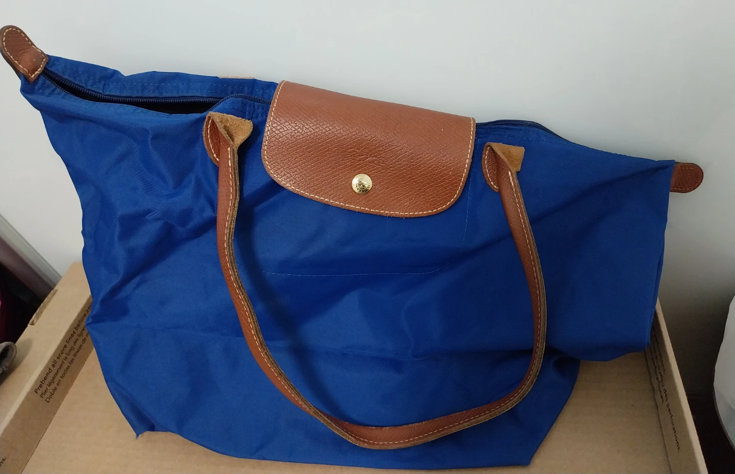 Longchamp Le Pliage Blue Nylon Leather Tote Bag