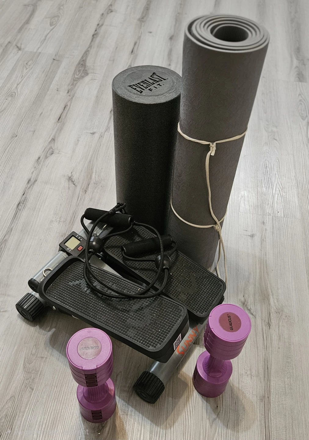 Exercise Equipment Set: Stepper, Dumbbells, Mat, Foam roller