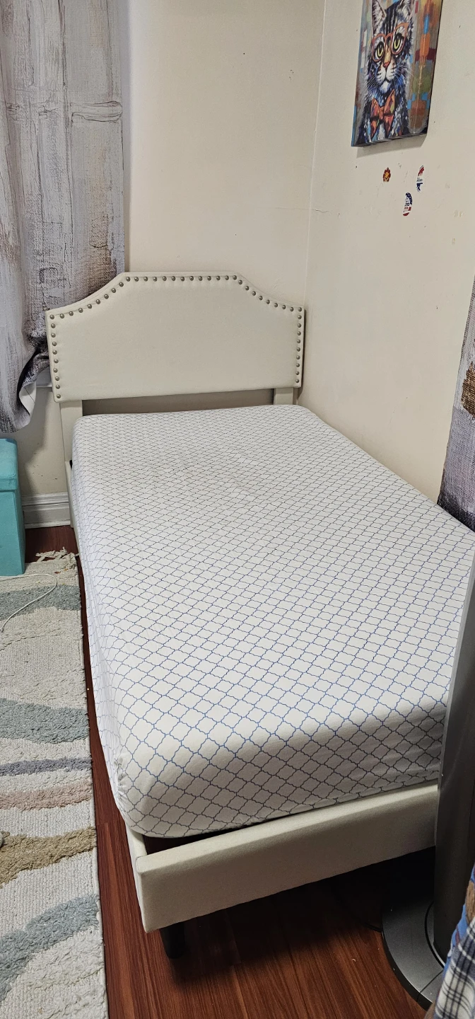 White Upholstered Twin Bed Frame with Headboard - photo 2