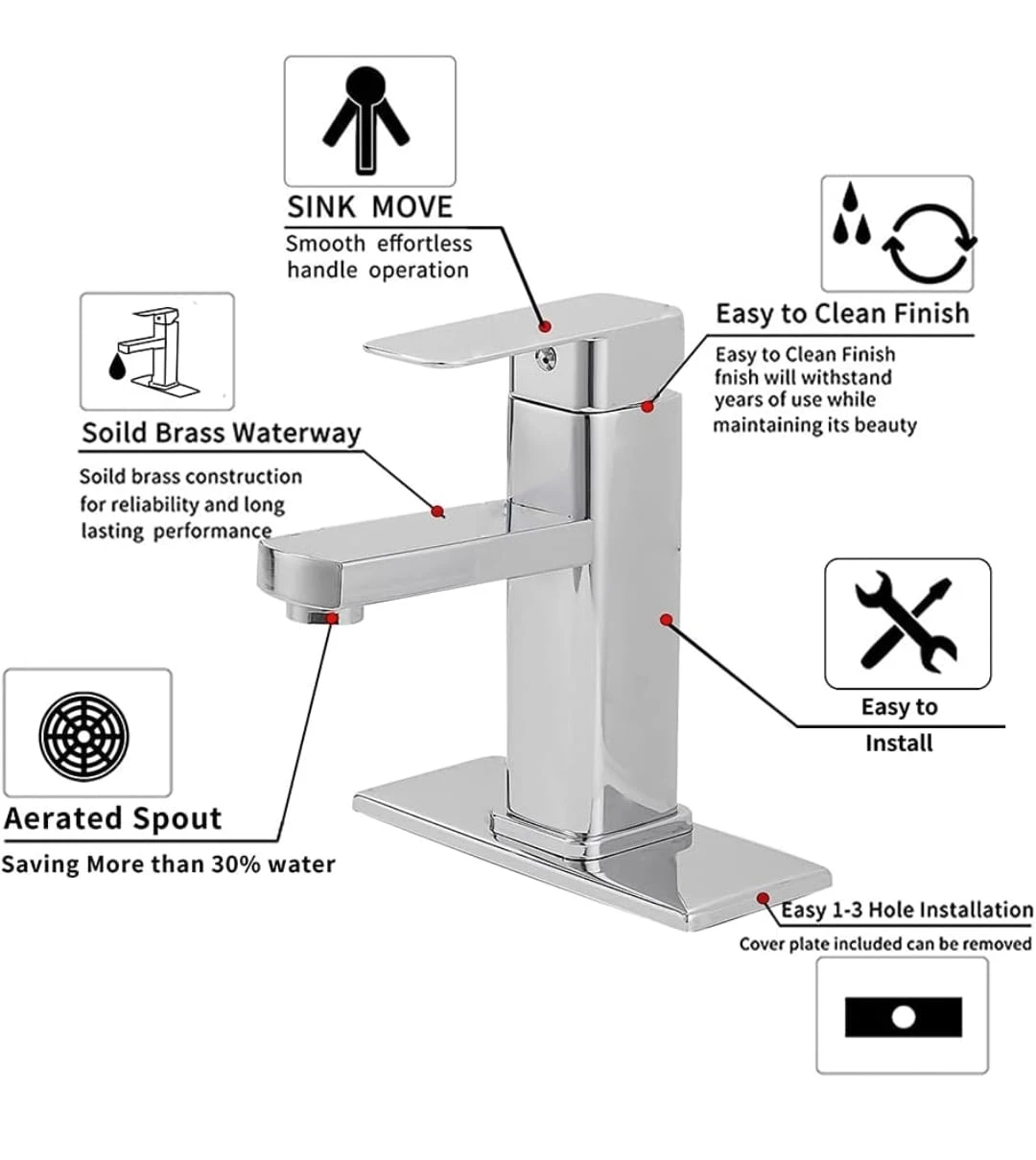 Chrome Bathroom Sink Faucet - Modern Design