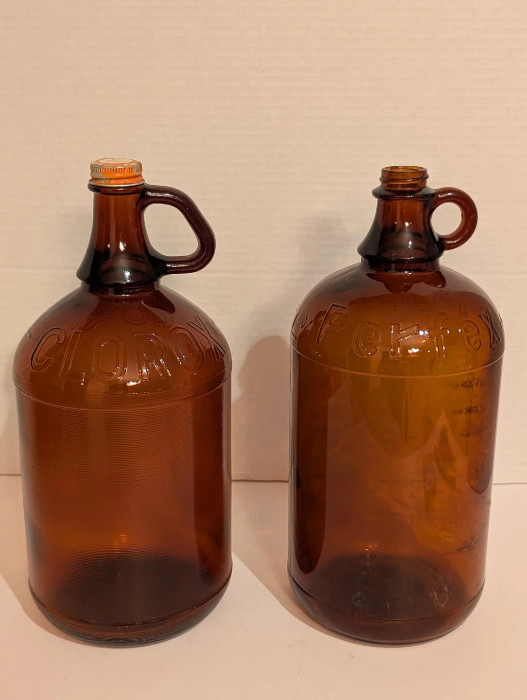 Vintage Clorox & Perfex Amber Glass Jugs - 64 oz
