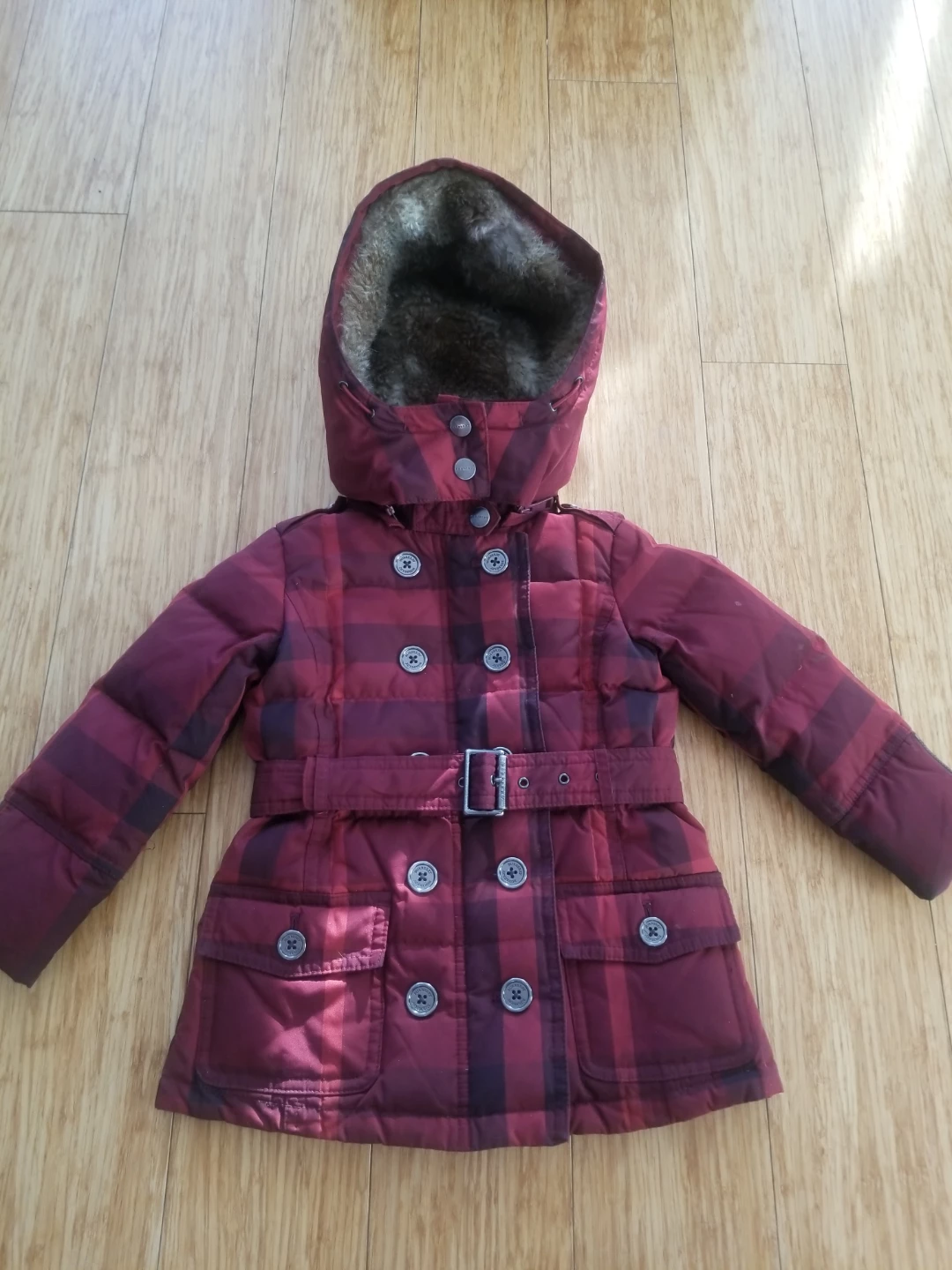 Burberry Children's Plaid Puffer Jacket with Belt - photo 2