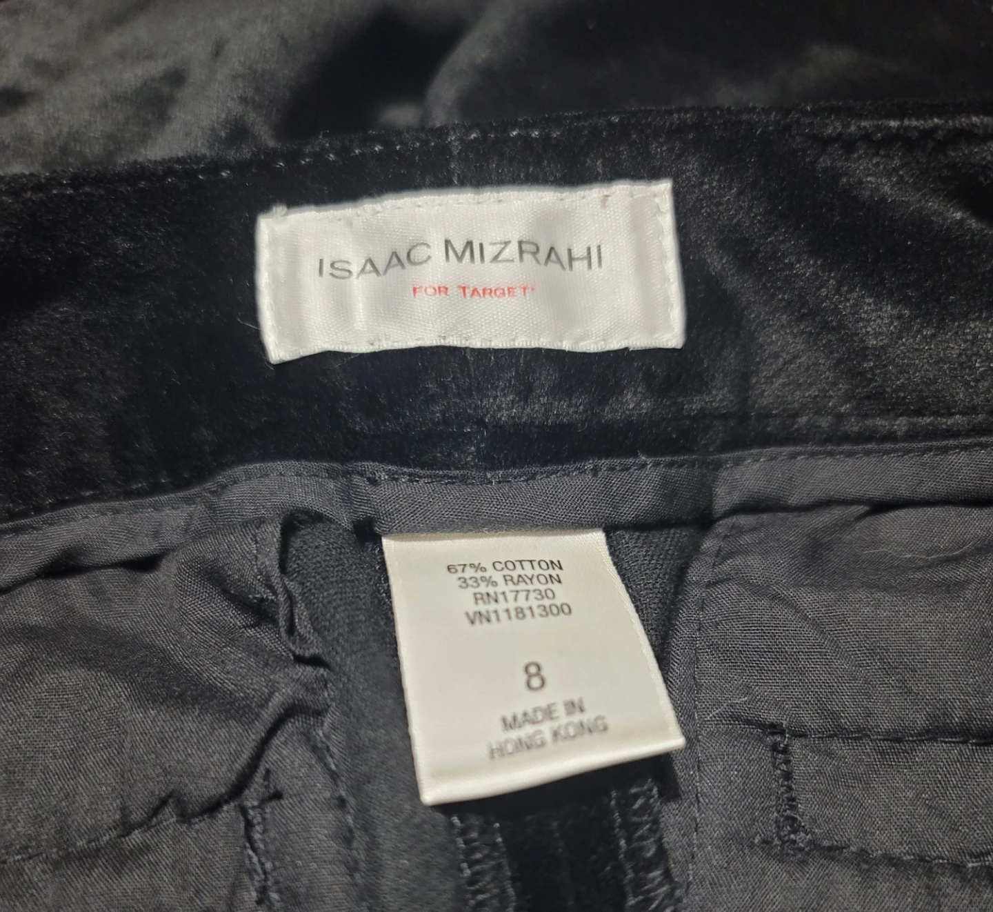Isaac Mizrahi Target Black Velvet Trousers Cottonblend EUC Sz 8 - photo 2