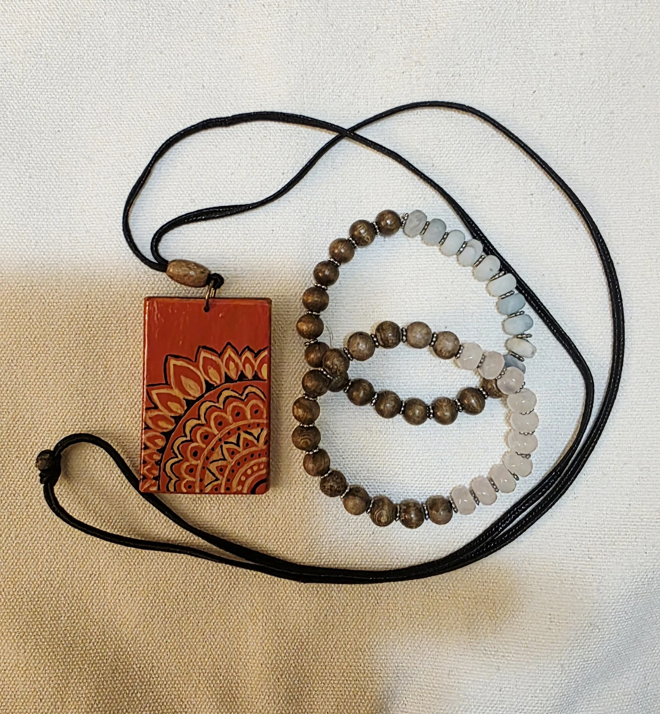 Handmade Wooden Pendant Necklace and Beaded Bracelets - new.