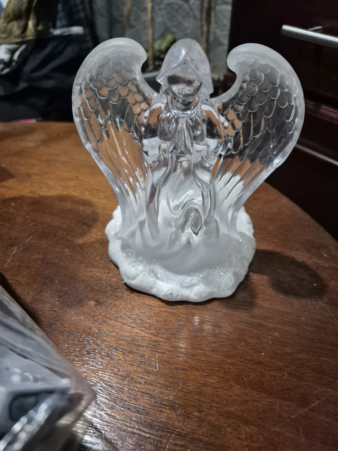 Clear Glass Angel Candle Holder with White Base