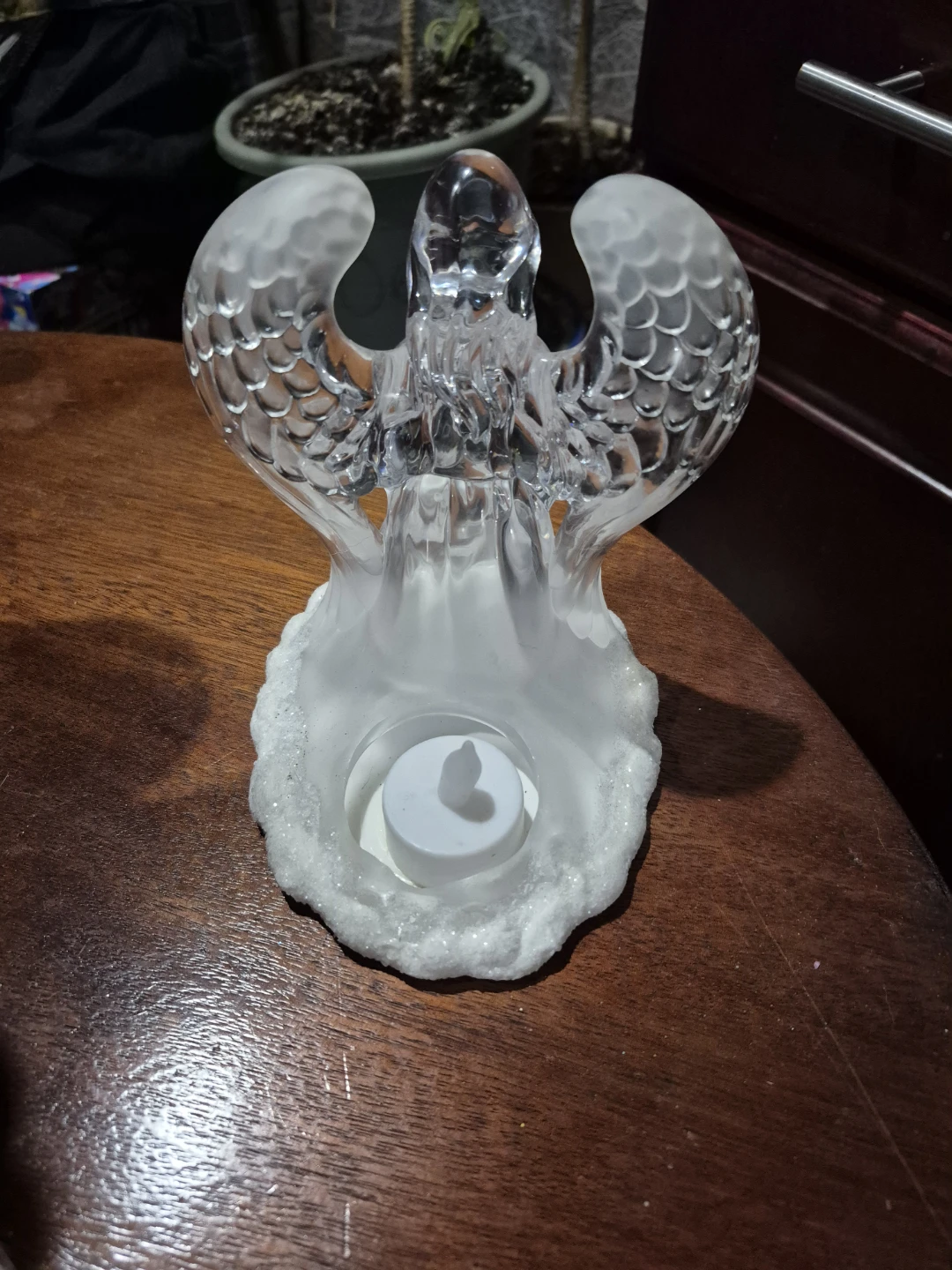 Clear Glass Angel Candle Holder with White Base - photo 2