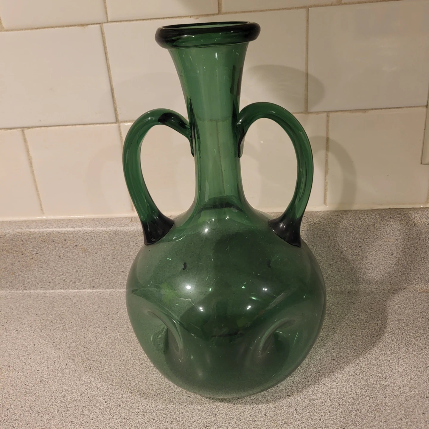 Green Glass Vase with Handles - Made in Italy