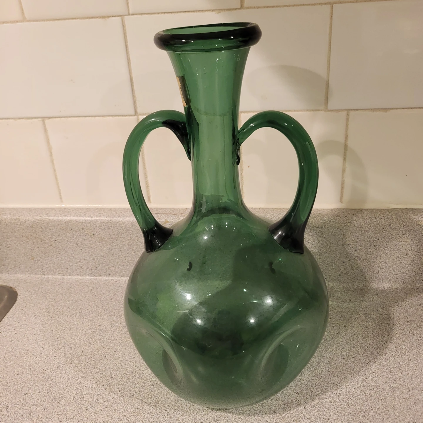 Green Glass Vase with Handles - Made in Italy - photo 2