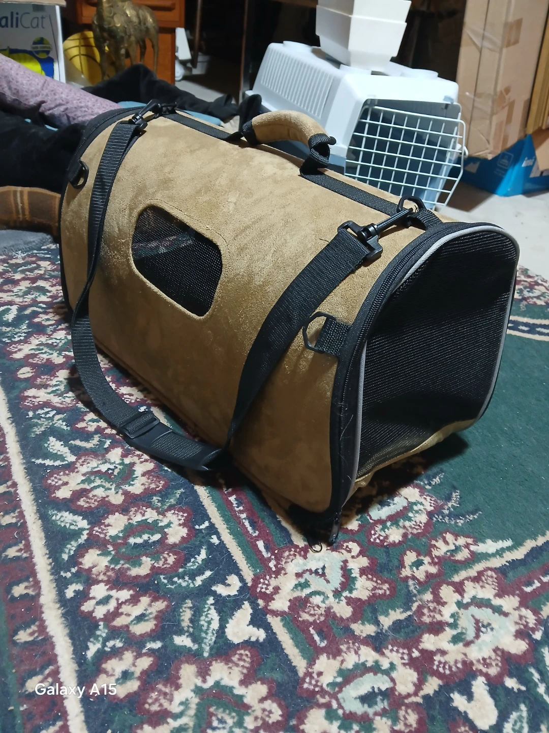 Suede Pet Carrier Bag with Mesh Window