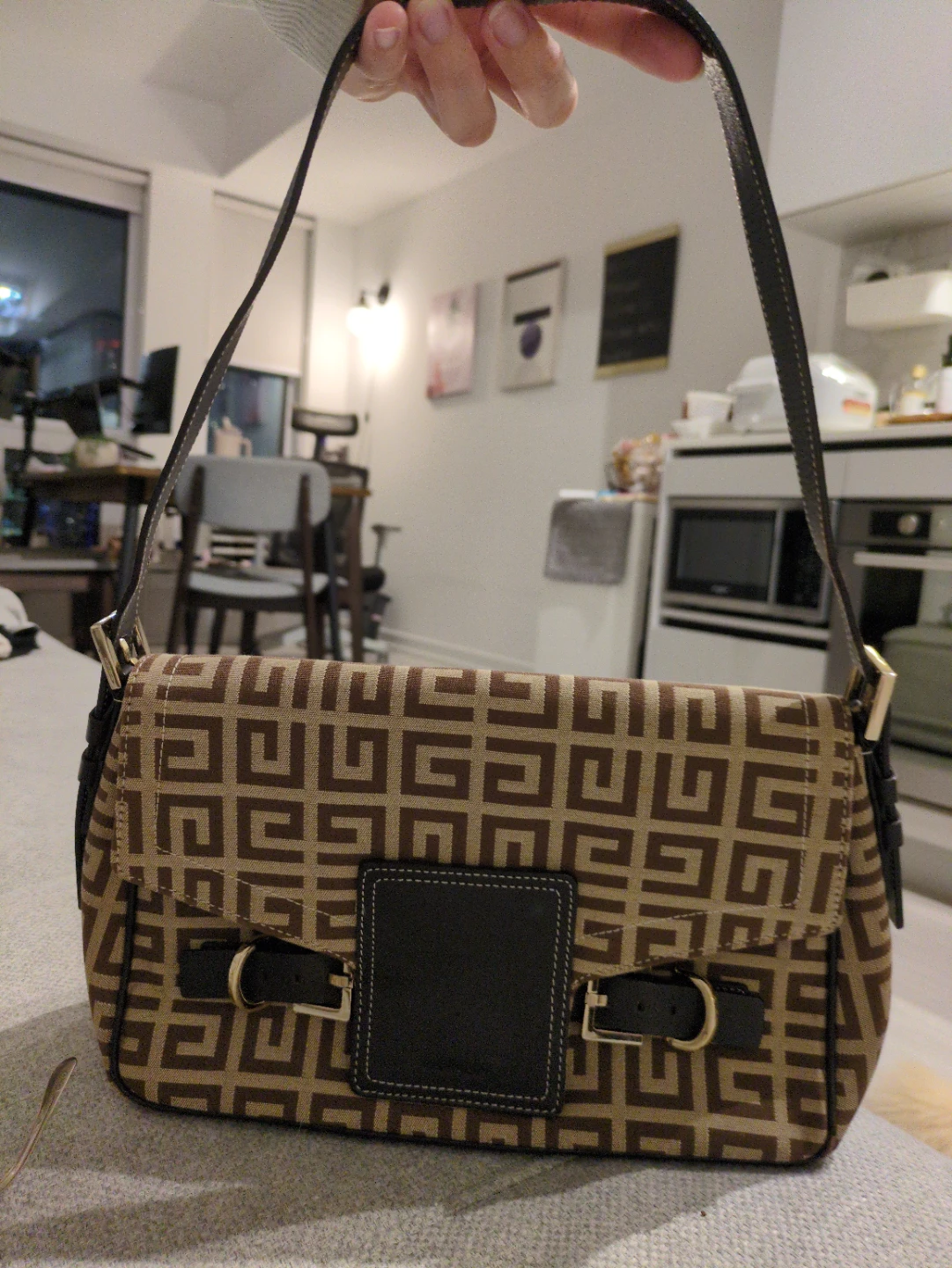 Vintage Givenchy Canvas Shoulder Bag - Brown/Tan Monogram