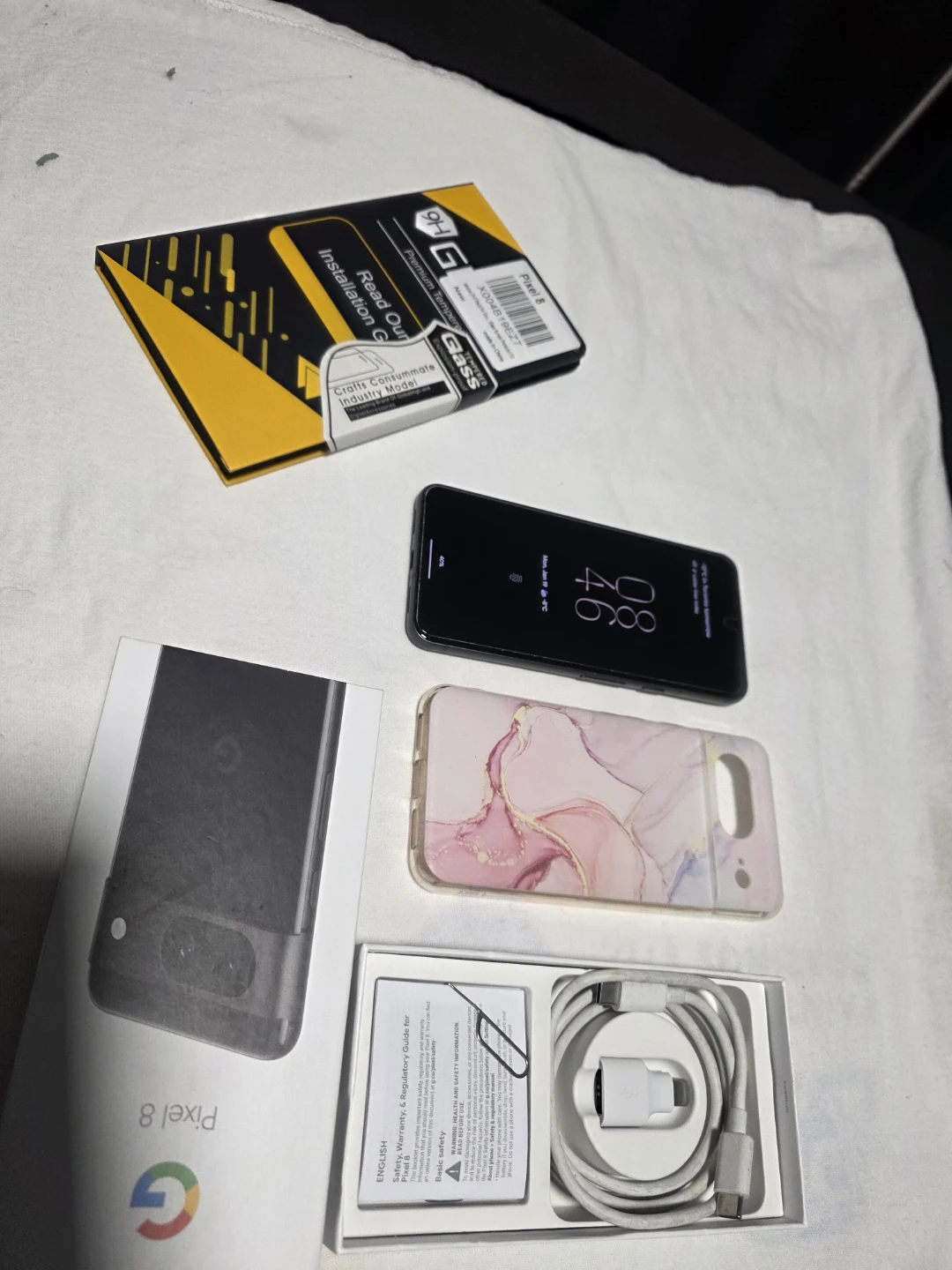 Google Pixel 8 Smartphone with Case and Screen Protector