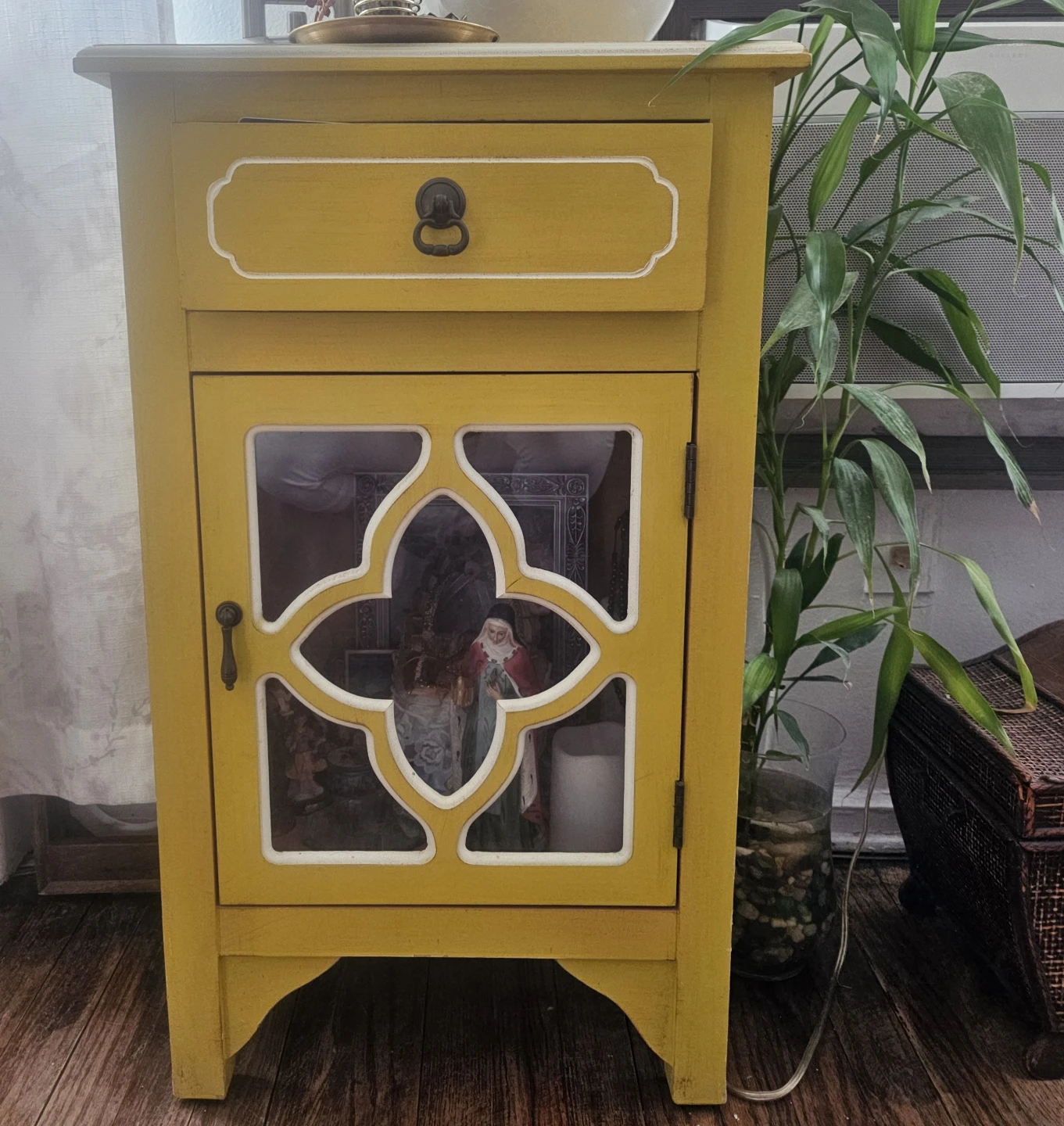 Yellow Bedside Table with Glass Door