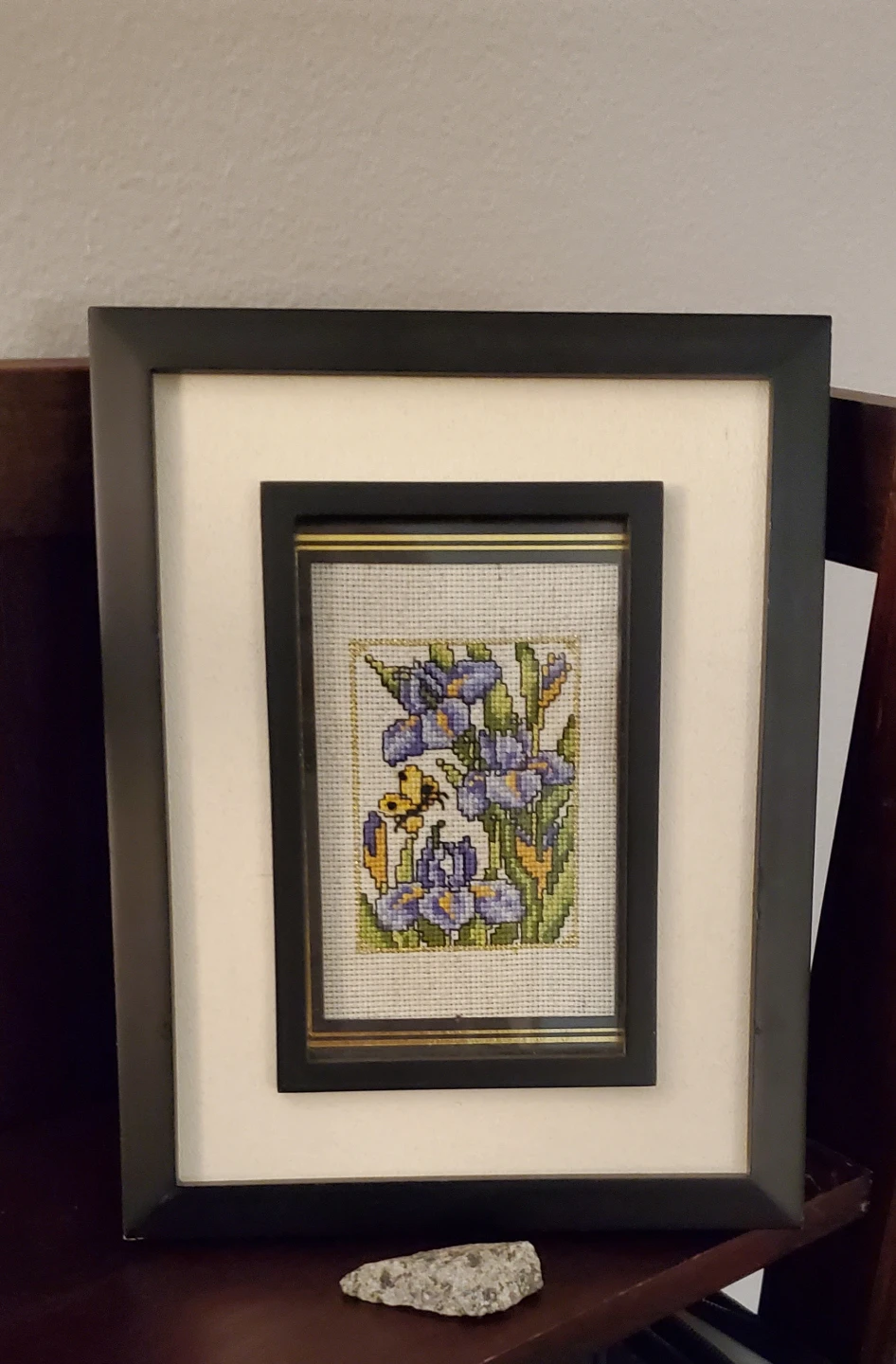 Framed Floral  Irises Cross-Stitch Art
