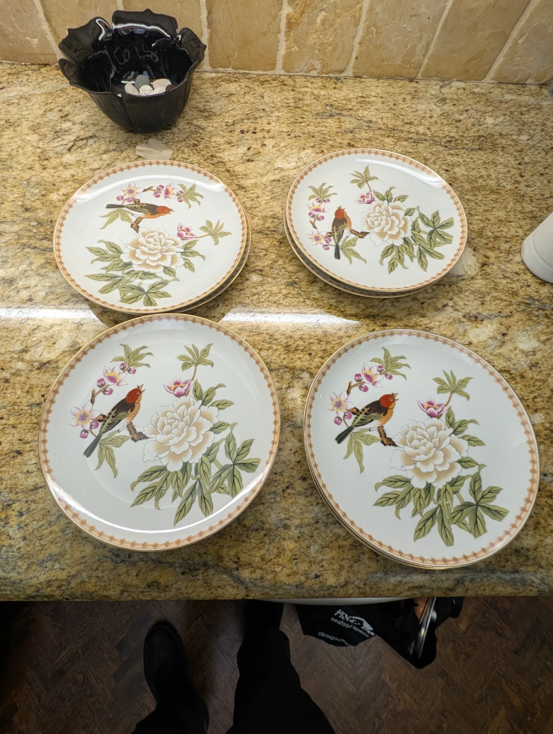 Set of 8 Vintage Oriental Bird and Flower Plates
