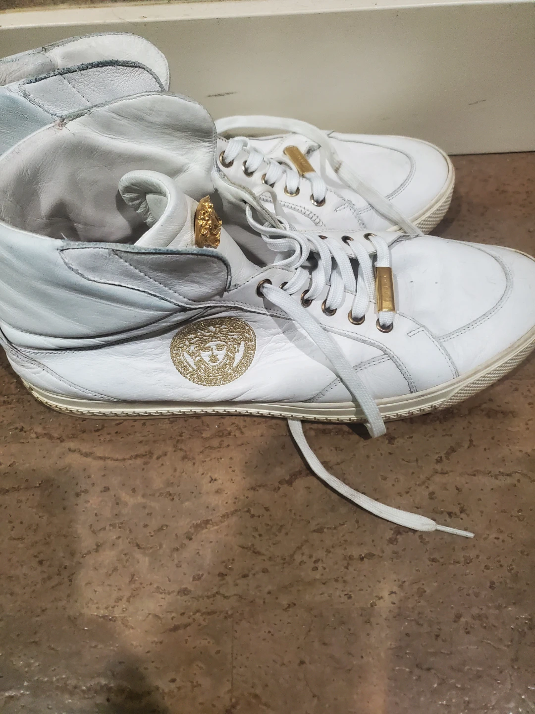 Versace White Leather High-Top Sneakers