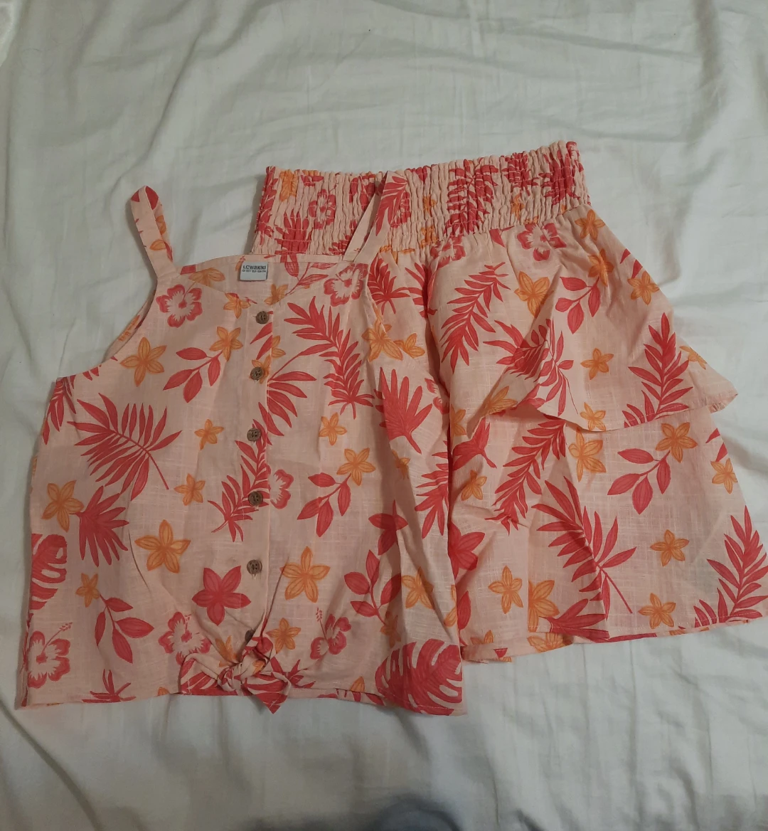 Girls Tropical Print Tank Top and Skirt Set
