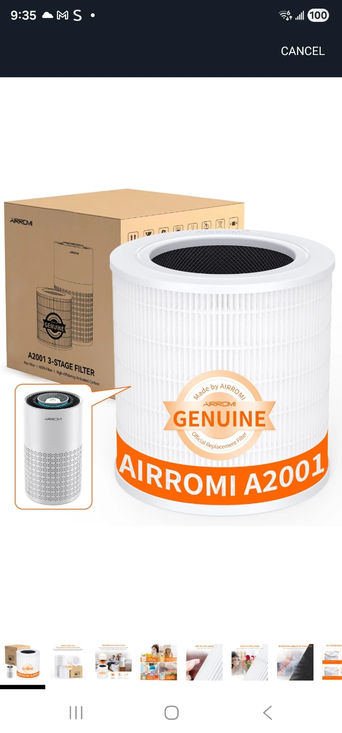 AIRROMI A2001 HEPA Air Purifier Replacement Filter, 3-In-1...
