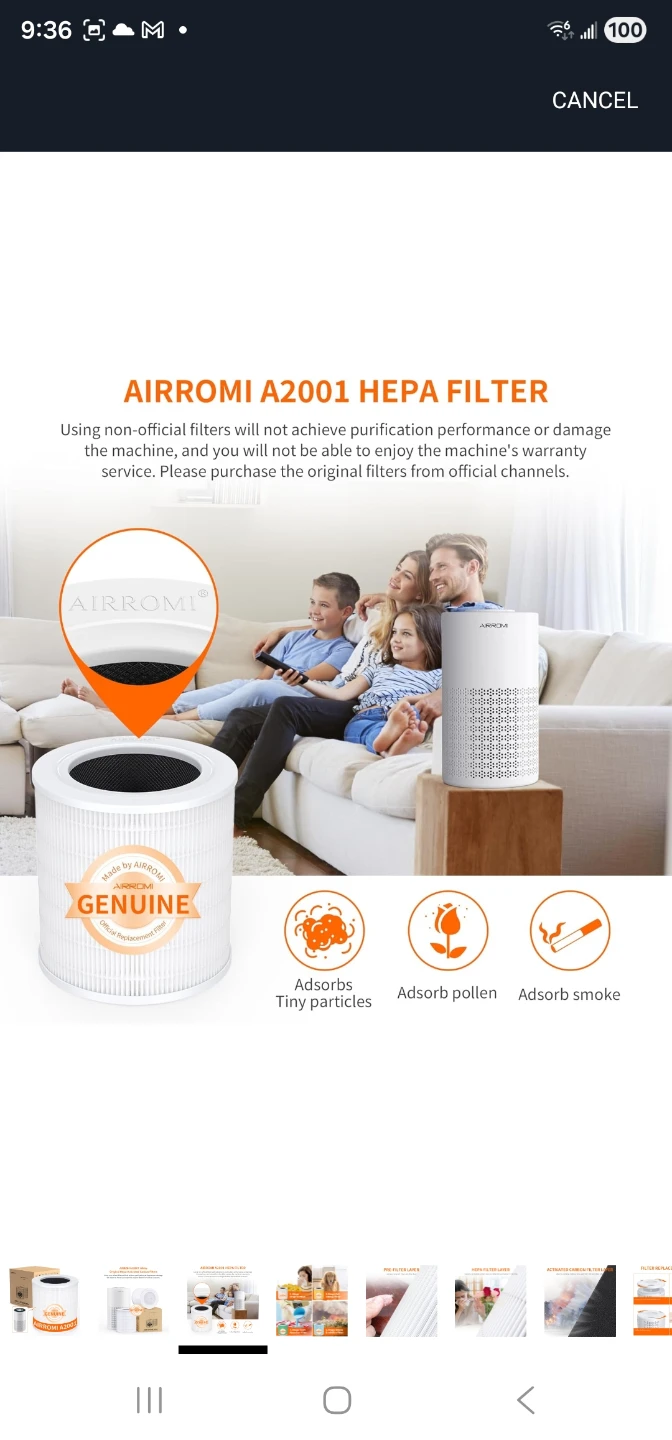 AIRROMI A2001 HEPA Air Purifier Replacement Filter, 3-In-1... - photo 3
