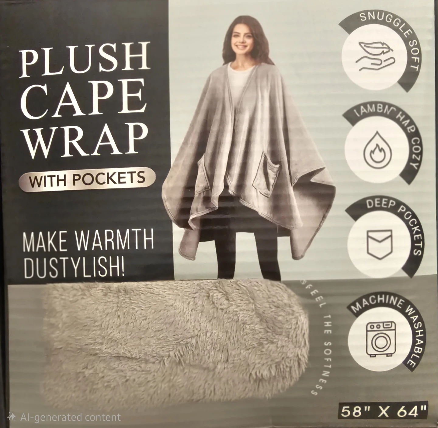 Plush Cape Wrap with Pockets