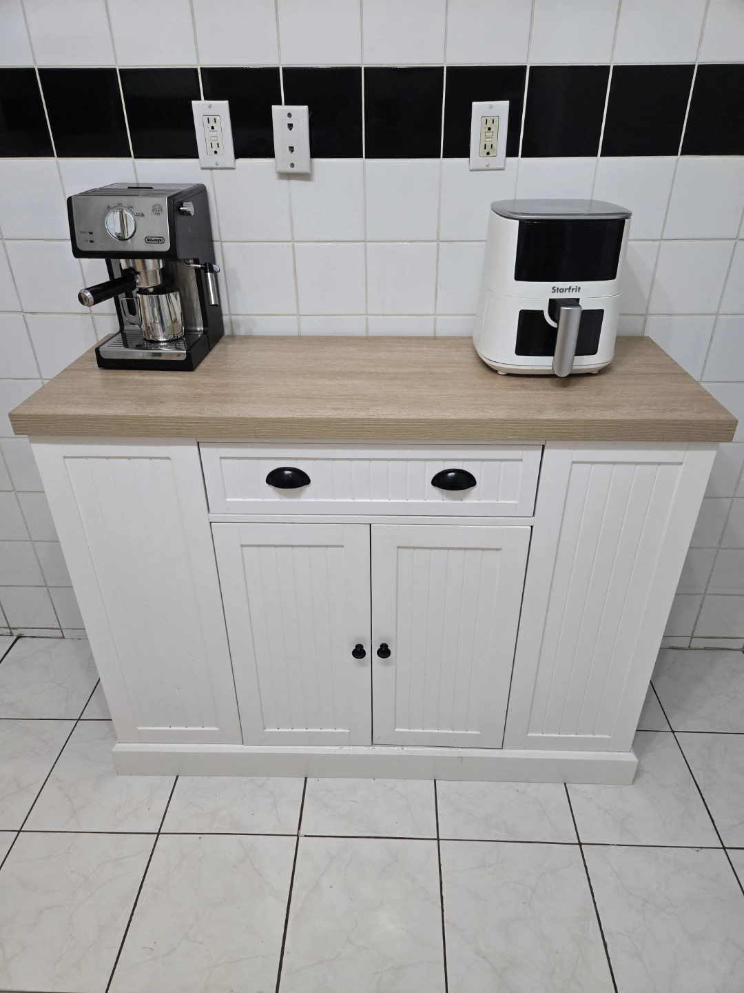White Kitchen Cabinet with Wood Top