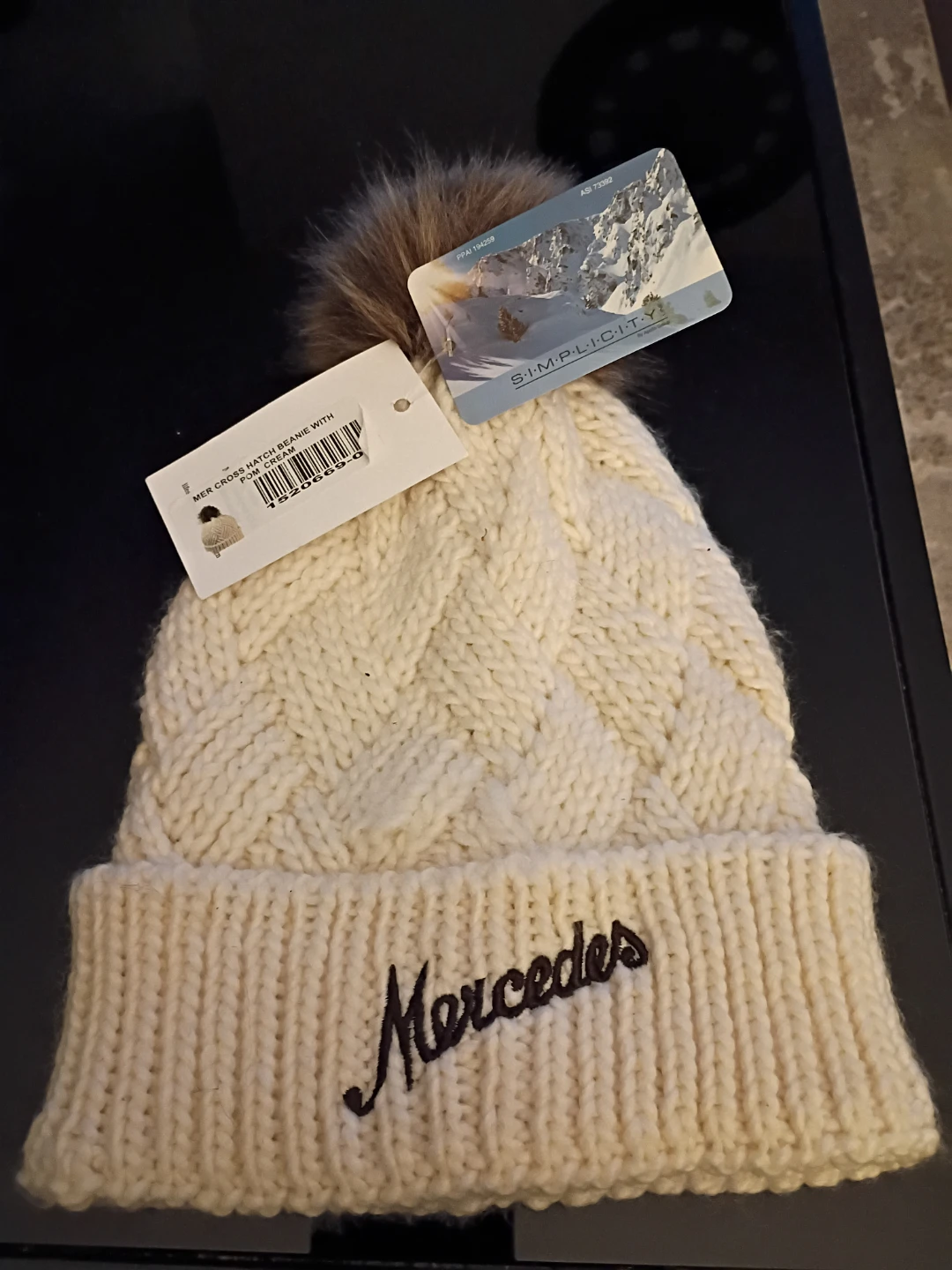 Mercedes-Benz Cream Knit Beanie with Pom-Pom - photo 2