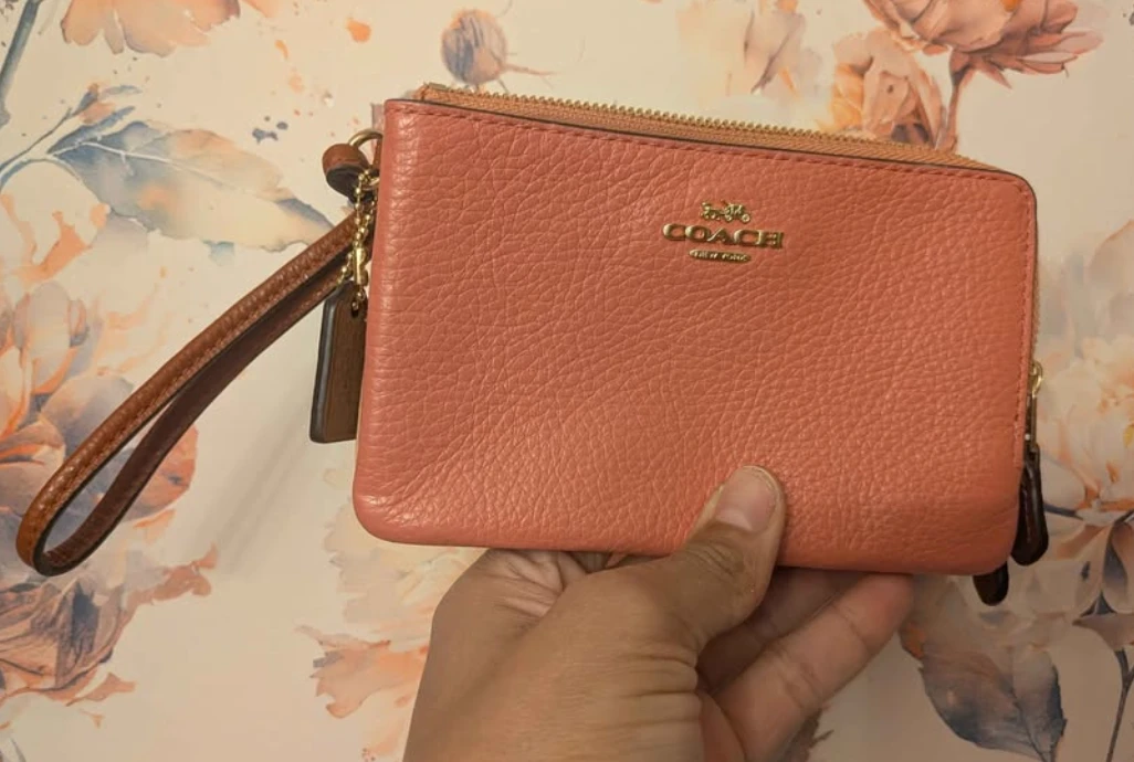 Coach Wristlet Wallet - Coral/Tan