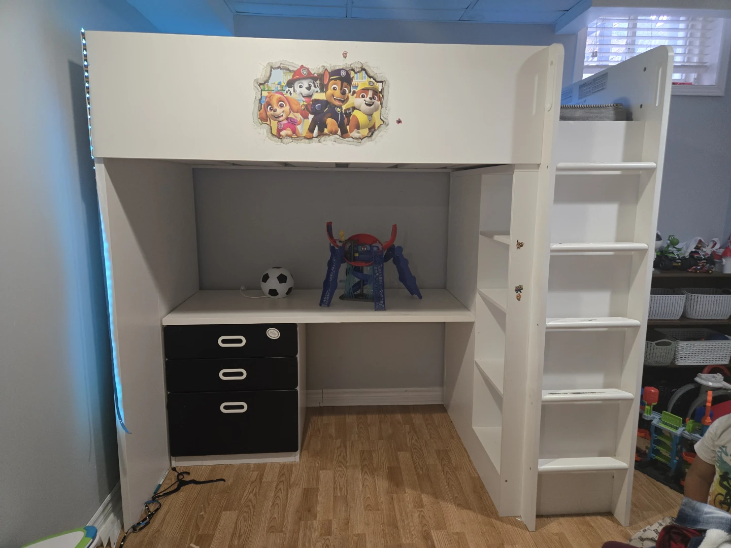 🧡 White Loft Bed with Desk & Storage