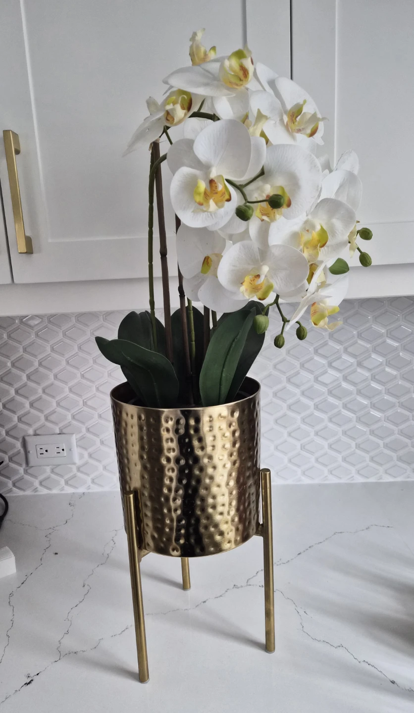 Faux White Orchid in Gold Pot