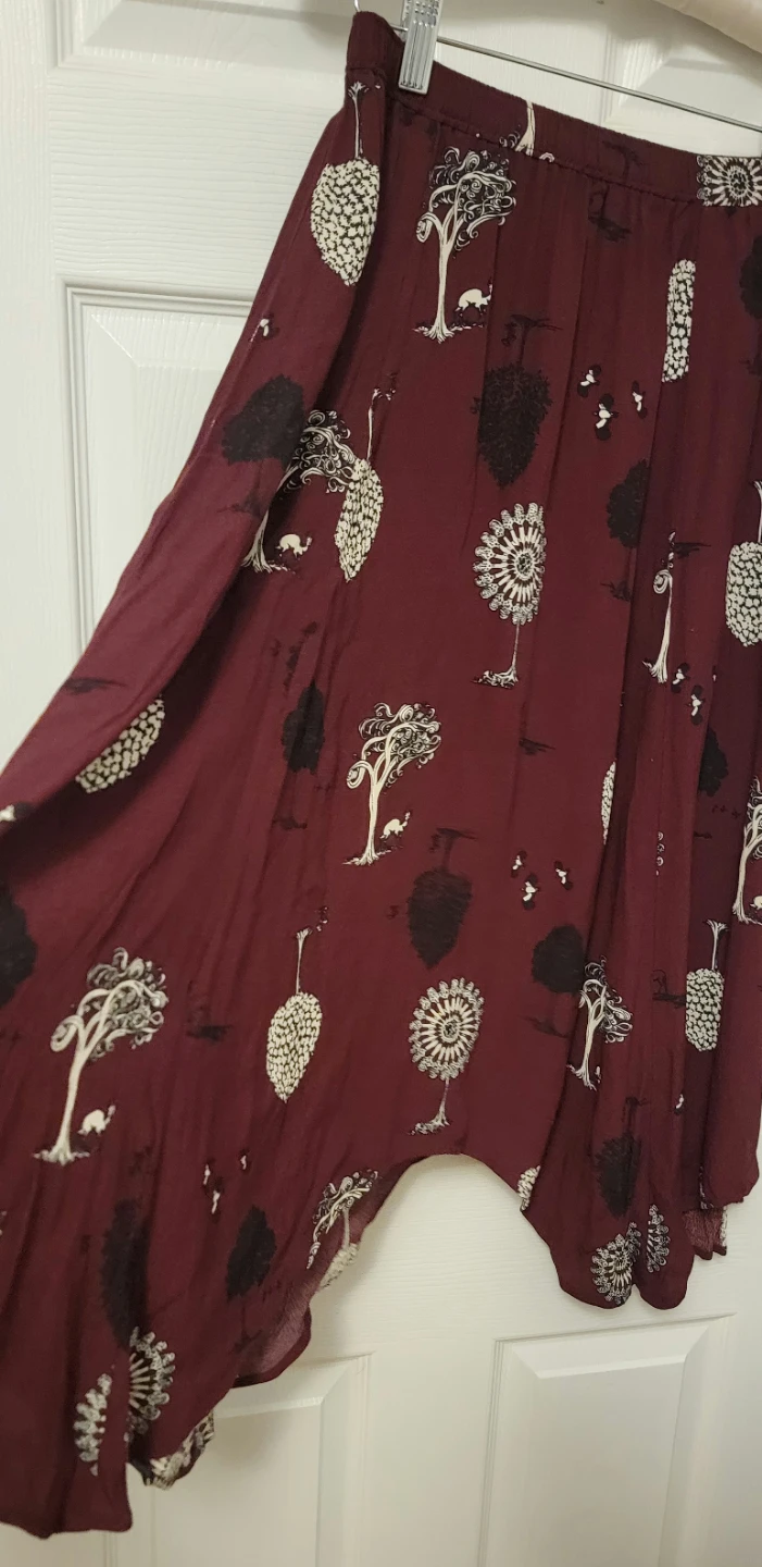 Maroon Skirt with Whimsical Tree and Critter Print - photo 4