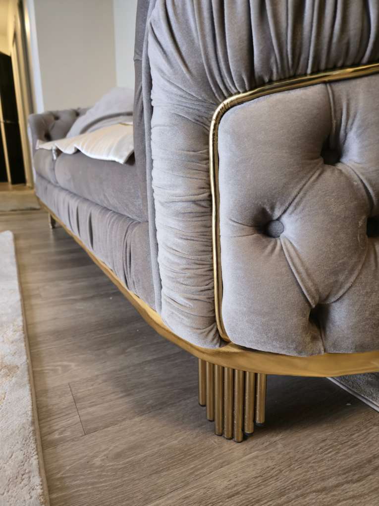 3-piece Grey Turkish sofa and Loveseat with Gold Accents