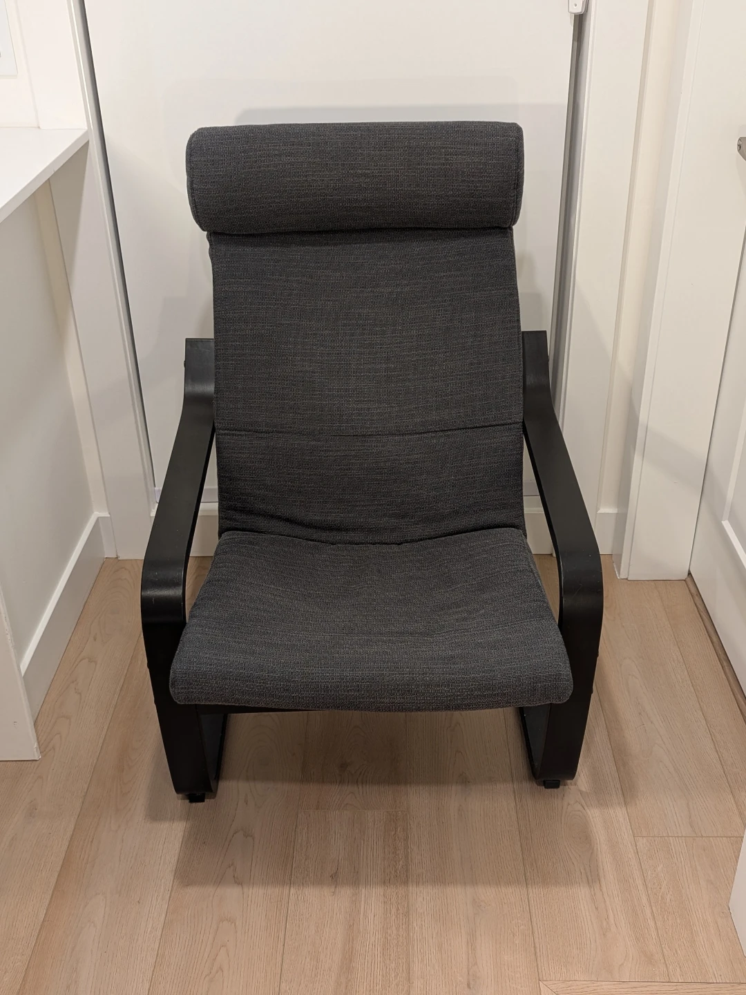 Dark Grey IKEA Poang Rocking Chair - black fabric, wood frame - photo 2