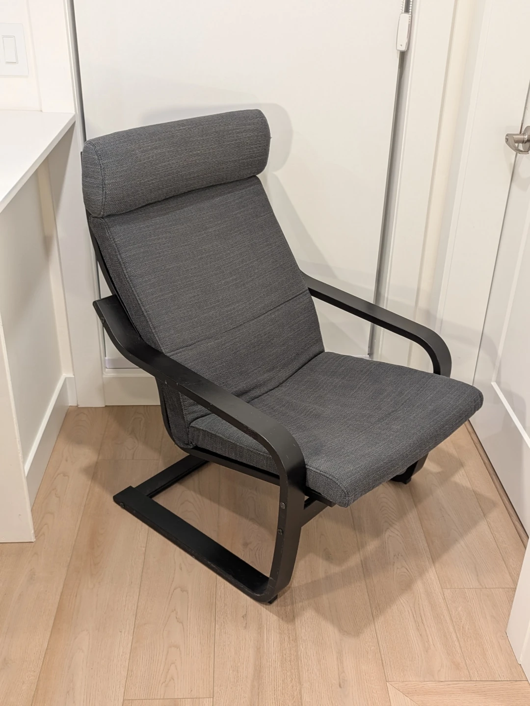 Dark Grey IKEA Poang Rocking Chair - black fabric, wood frame