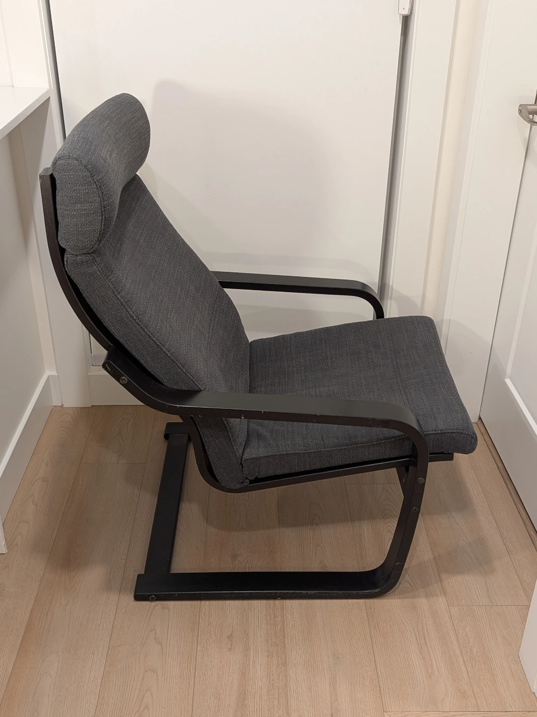 Dark Grey IKEA Poang Rocking Chair - black fabric, wood frame - photo 3