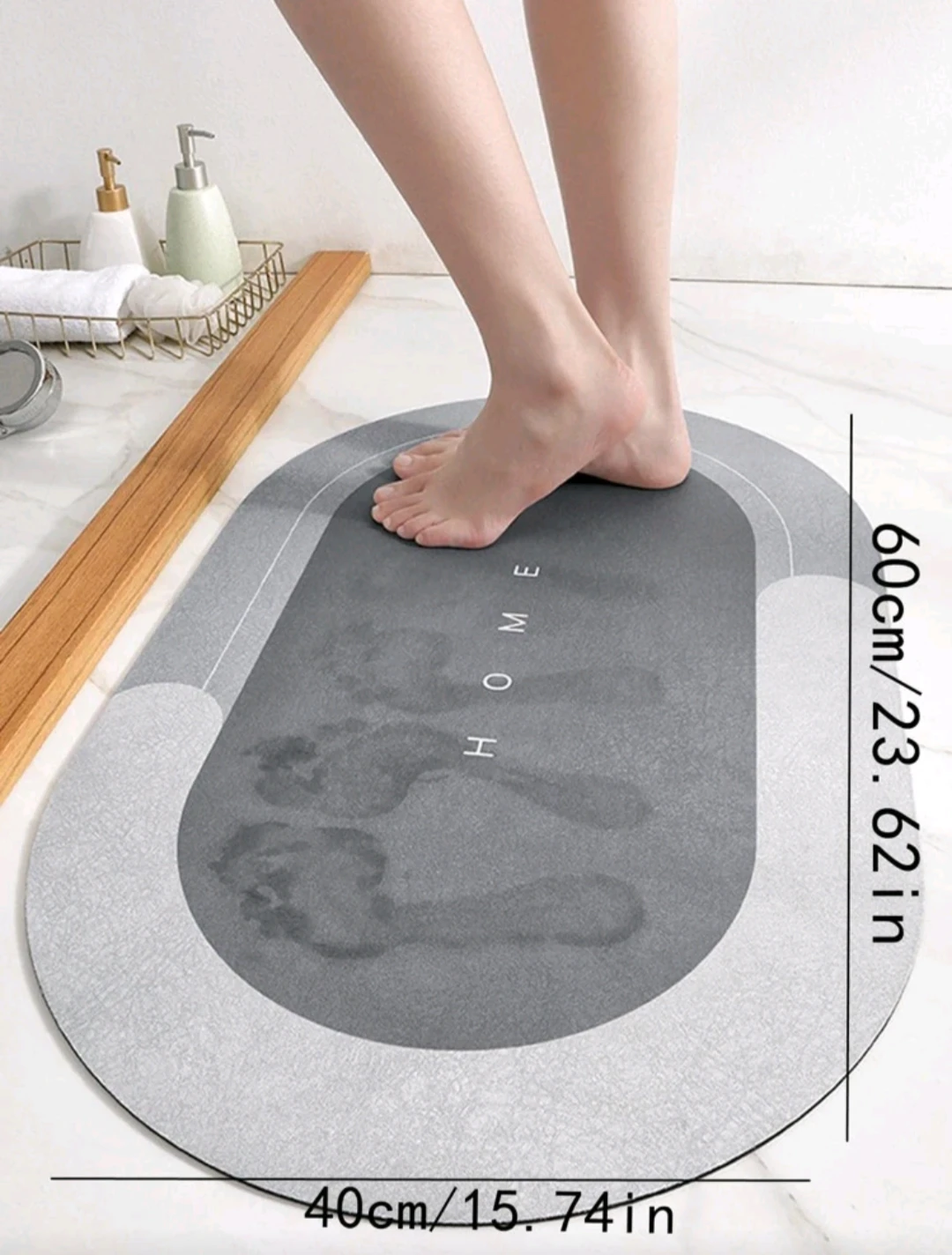 Grey Oval Bath Mat - 60cm x 40cm - photo 2