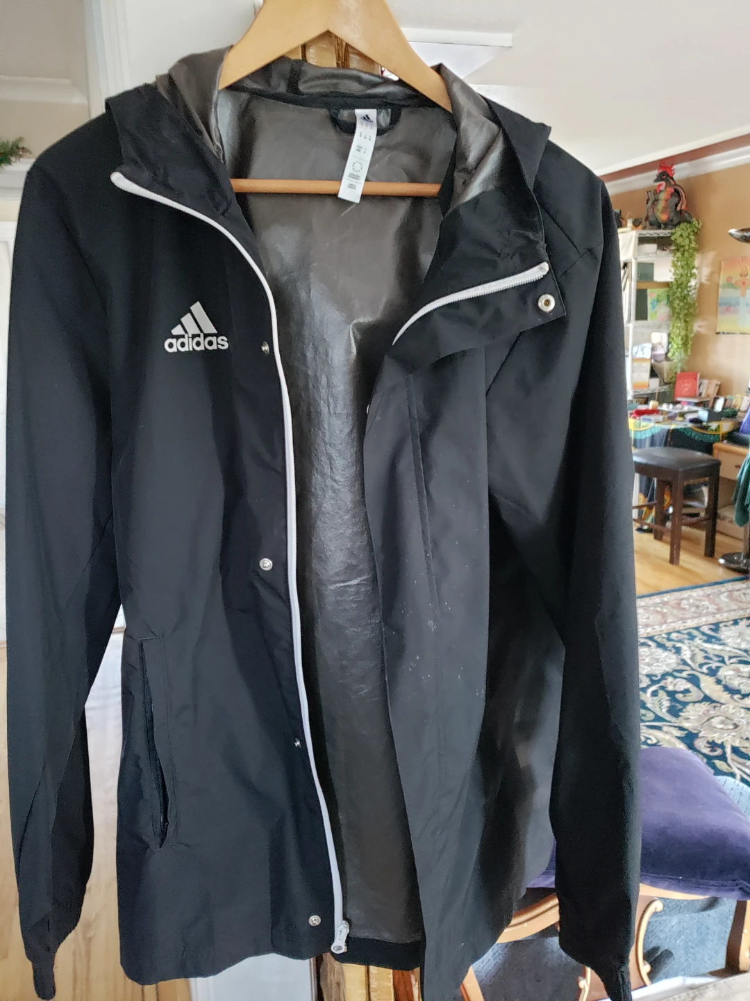 Adidas Black Hooded Jacket - Medium